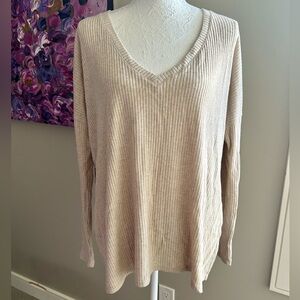 Babaton Taupe Ribbed Knit Top
